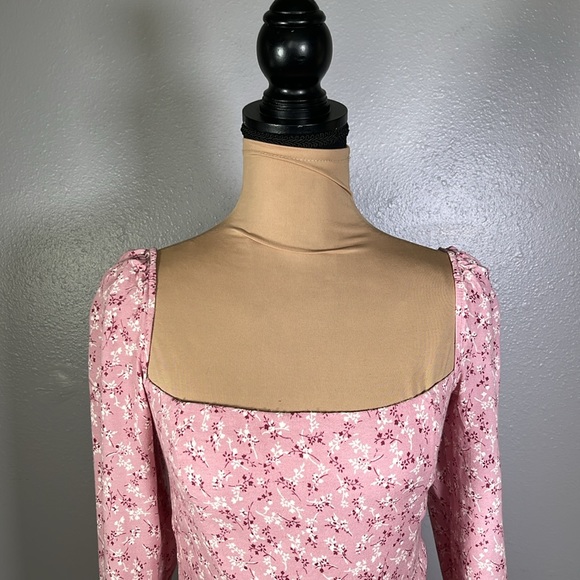 Reformation pink ditsy floral print longsleeve dress 6 coquette feminine brunch - Picture 10 of 16